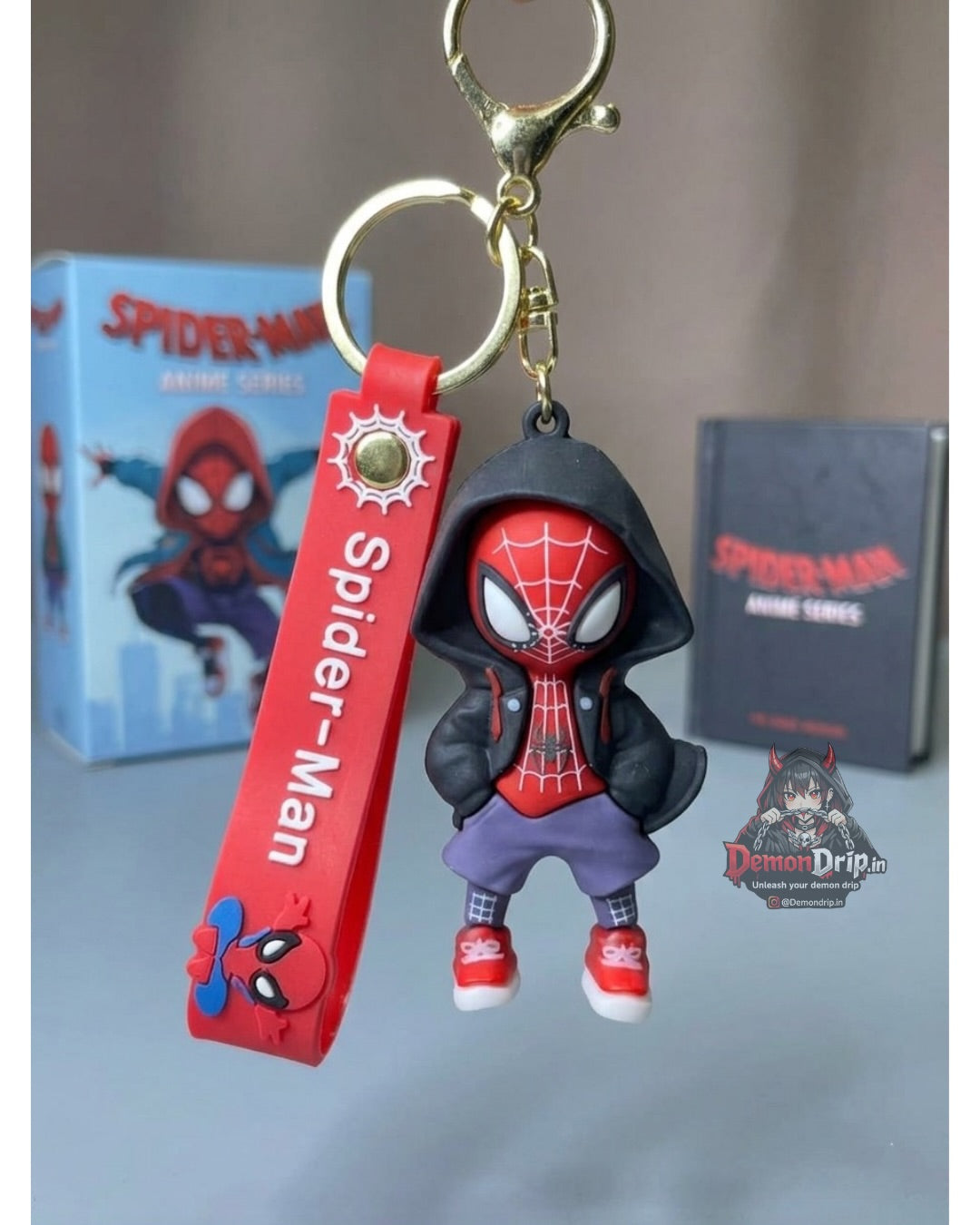 Spider-Man Anime Series Streetwear Keychain β Premium Miles Morales 3D Keyring with Silicone Strap