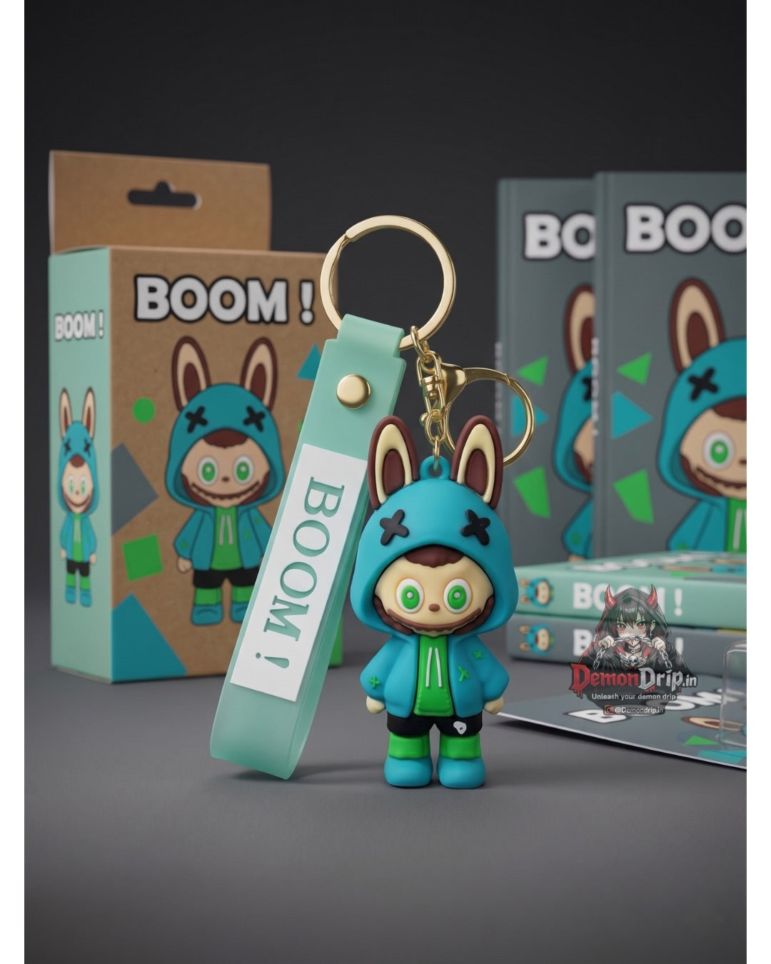 BOOM! Bunny Anime Figure Keychain β Premium Streetwear Keyring with Silicone Strap