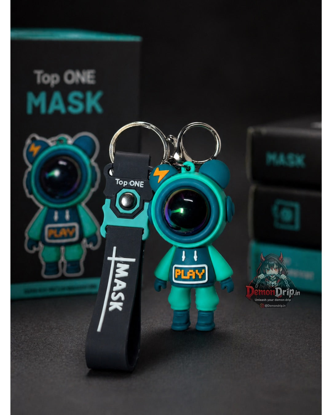Astronaut Bear Series Aqua Edition Keychain β Premium Space Explorer Keyring with Strap
