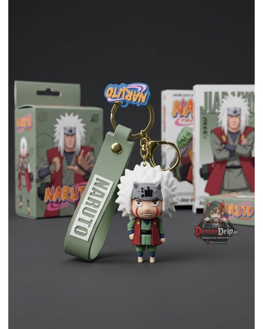 Naruto Shippuden Jiraiya the Gallant Chibi Edition 3D Keychain – Premium Soft Silicone Toad Sage Figure with Horned Headband, Matching Wrist Strap & Luxury Gold Hardware
