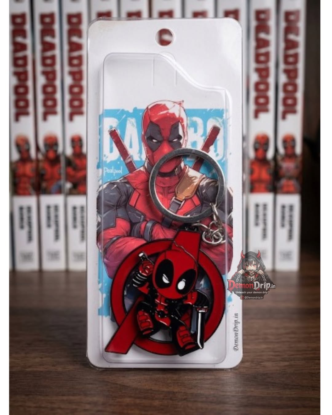 Marvel Deadpool Chibi Enamel Keychain β Premium Avengers Logo Metal Keyring with Merc with a Mouth Figure & Collector's Display Packaging