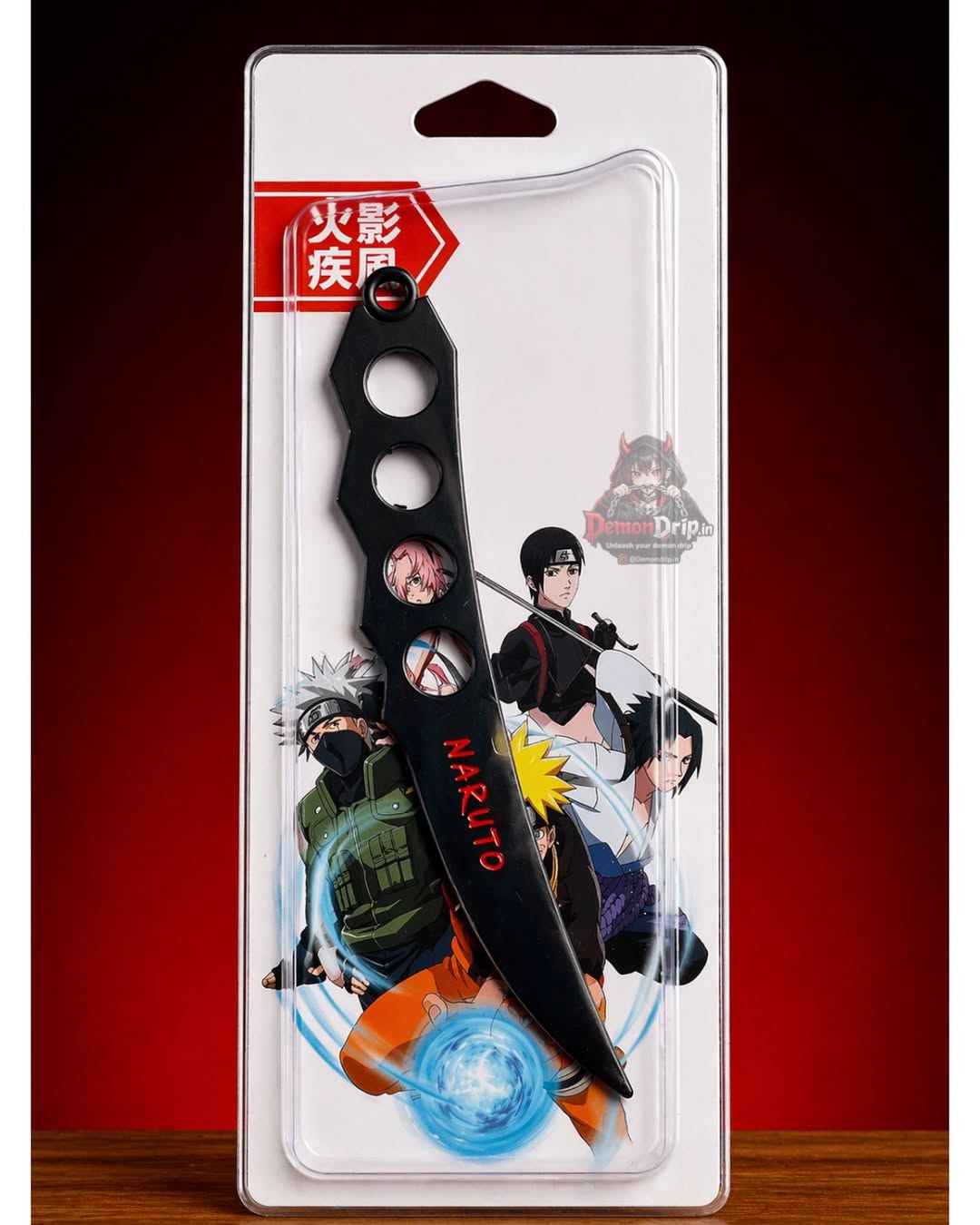 Naruto Shippuden Asuma Sarutobi Chakra Blade Keychain ā Premium Trench Knife Miniature with Bold Red Typography & Collector's Display Packaging