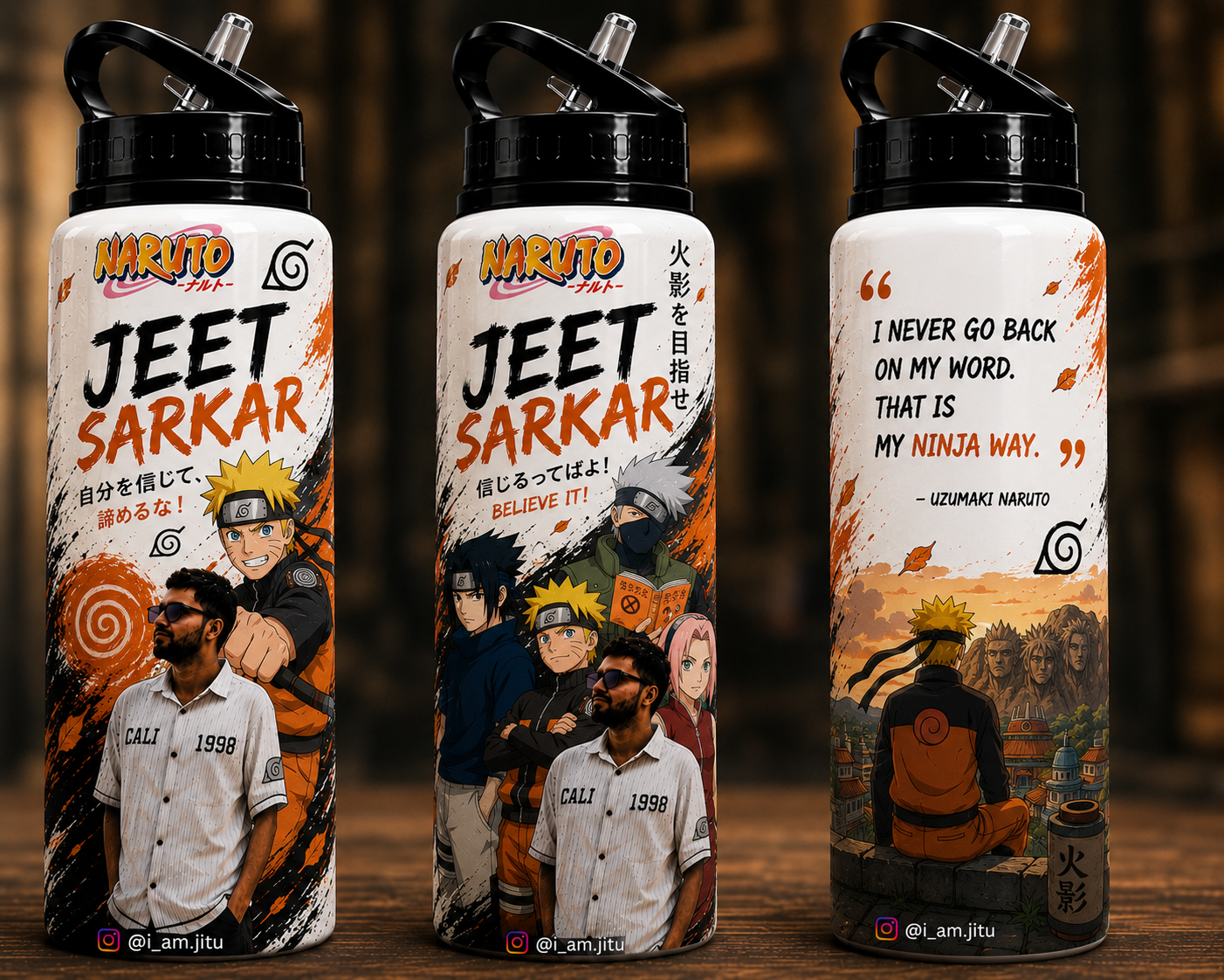 🔥 Custom Anime Photo Bottle Print | Personalized Water Bottle | One Piece, Naruto, Demon Slayer & More