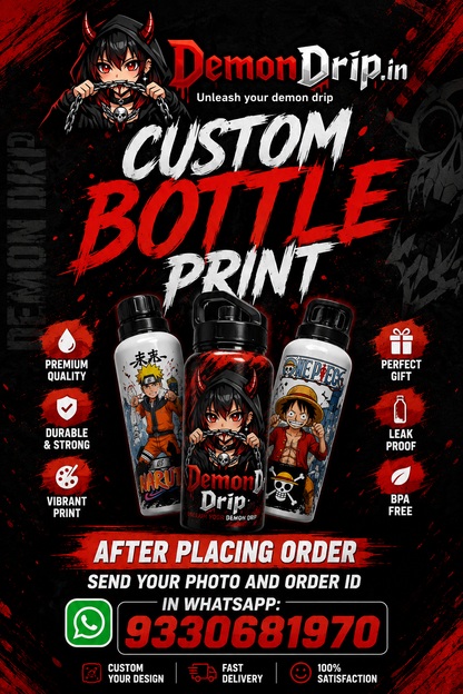 🔥 Custom Anime Photo Bottle Print | Personalized Water Bottle | One Piece, Naruto, Demon Slayer & More