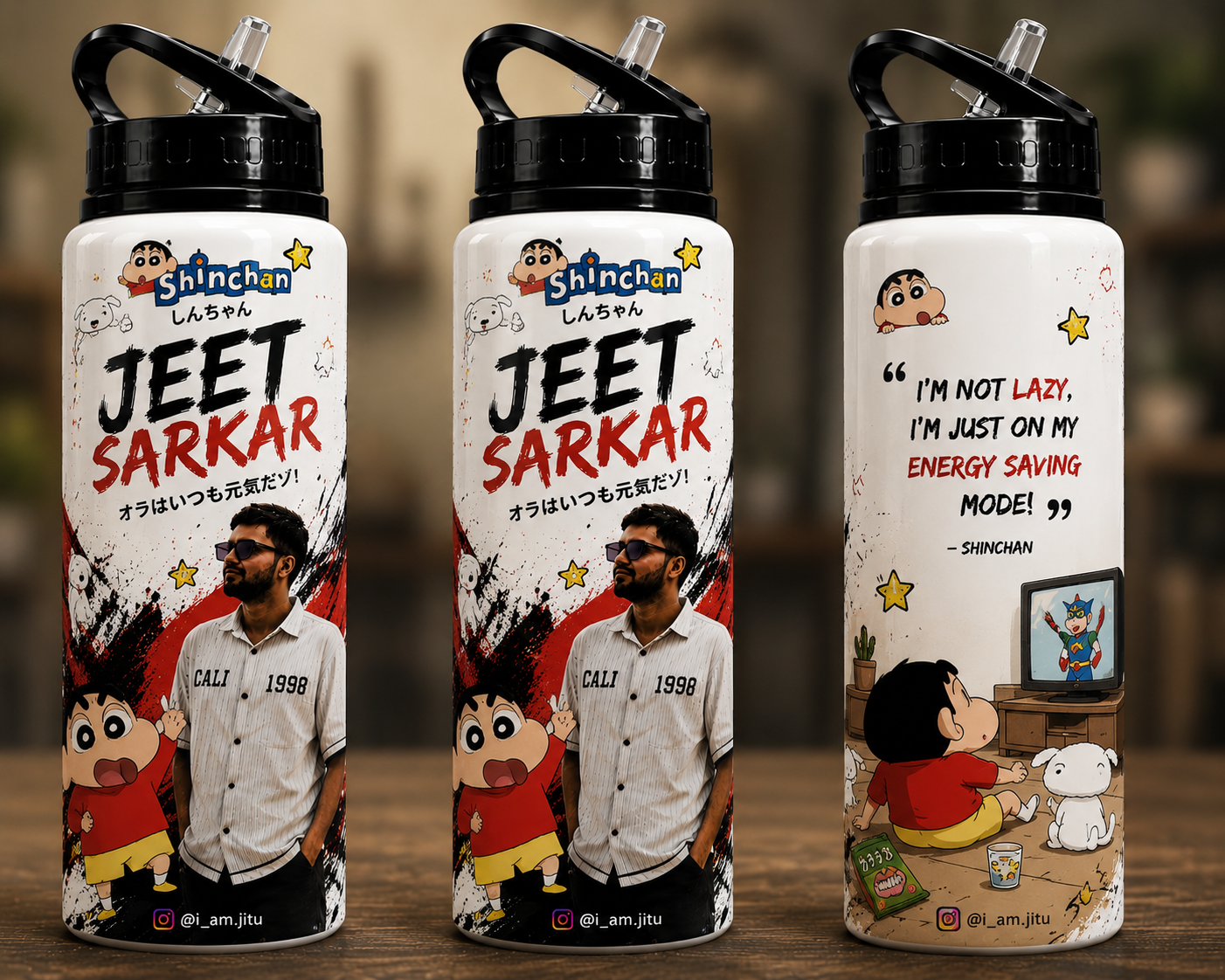 🔥 Custom Anime Photo Bottle Print | Personalized Water Bottle | One Piece, Naruto, Demon Slayer & More