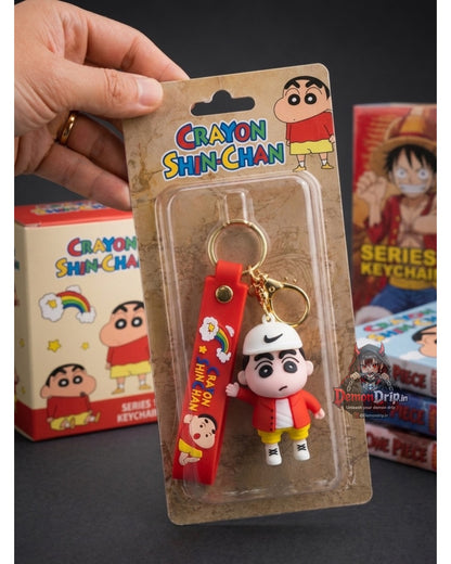 Crayon Shin-chan Hypebeast Red Edition 3D Keychain – Premium Soft Silicone Shinnosuke Figure with Streetwear Bomber Jacket, Matching Wrist Strap & Luxury Gold Hardware
