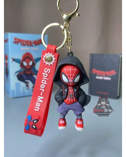 Spider-Man Anime Series Streetwear Keychain – Premium Miles Morales 3D Keyring with Silicone Strap