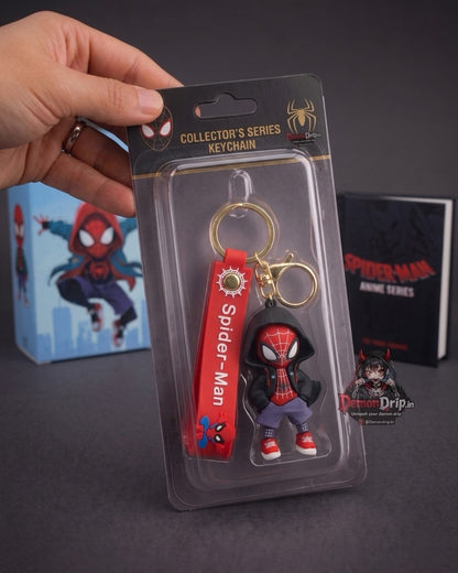 Spider-Man Anime Series Streetwear Keychain – Premium Miles Morales 3D Keyring with Silicone Strap