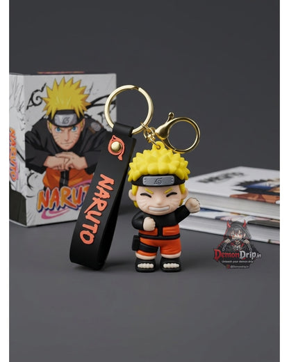 Naruto Shippuden Naruto Uzumaki Chibi Edition 3D Keychain – Premium Soft Silicone Nine-Tails Jinchuriki Figure with Sage Tracksuit, Matching Wrist Strap & Luxury Gold Hardware