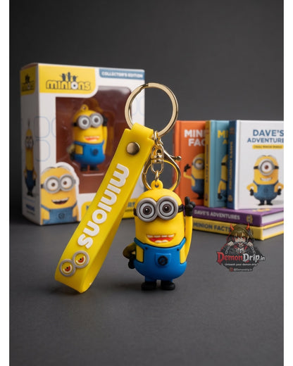Minions Dave 3D Figure Keychain – Premium Anime Keyring with Silicone Strap