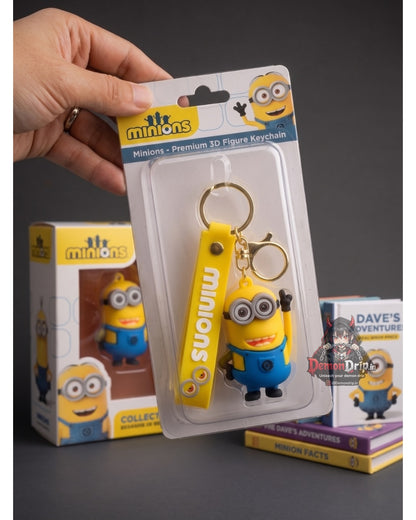 Minions Dave 3D Figure Keychain – Premium Anime Keyring with Silicone Strap