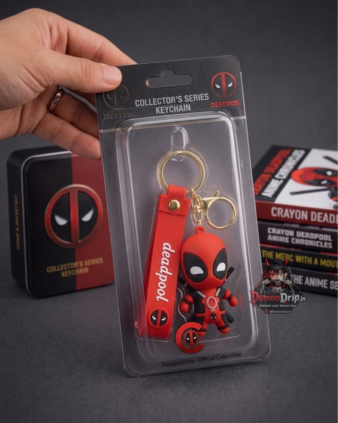 Deadpool 3D Figure Keychain – Premium Merc with a Mouth Keyring with Silicone Wrist Strap