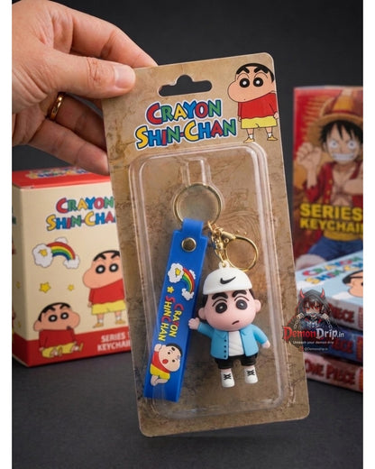 Crayon Shin-chan Hypebeast Edition 3D Keychain – Premium Soft Silicone Shinnosuke Figure with Streetwear Jacket, Matching Wrist Strap & Luxury Gold Hardware