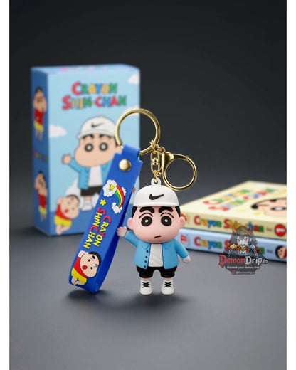 Crayon Shin-chan Hypebeast Edition 3D Keychain – Premium Soft Silicone Shinnosuke Figure with Streetwear Jacket, Matching Wrist Strap & Luxury Gold Hardware