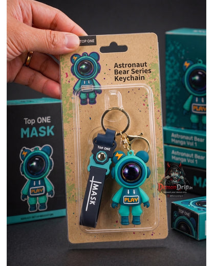 Astronaut Bear Series Aqua Edition Keychain – Premium Space Explorer Keyring with Strap
