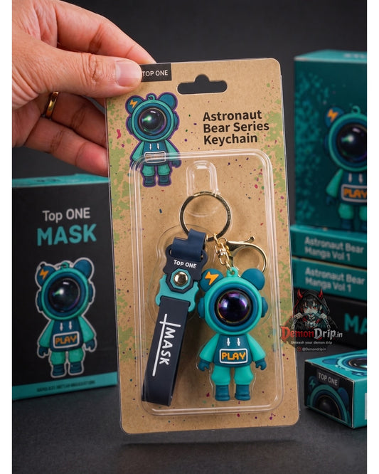 Astronaut Bear Series Aqua Edition Keychain – Premium Space Explorer Keyring with Strap