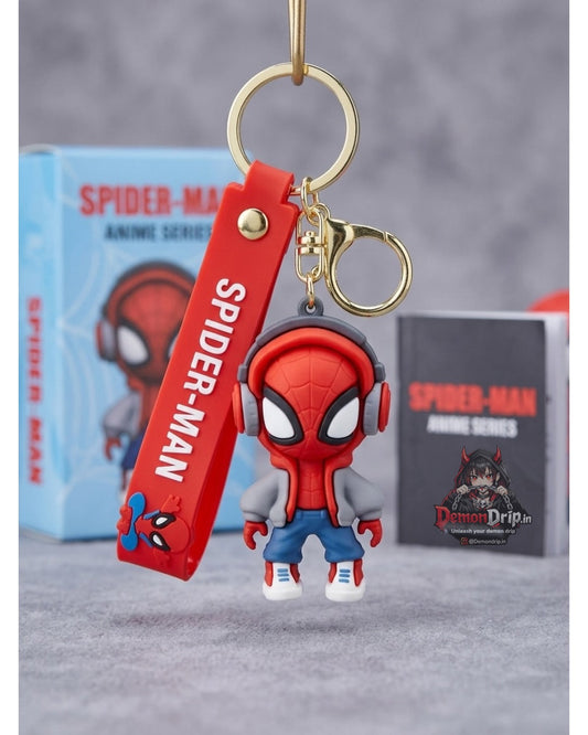 Spider-Man DJ Anime Series Keychain – Premium 3D Spidey Keyring with Headphones & Silicone Strap