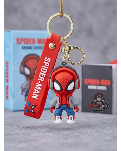 Spider-Man DJ Anime Series Keychain – Premium 3D Spidey Keyring with Headphones & Silicone Strap