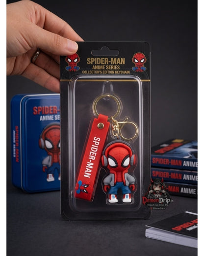 Spider-Man DJ Anime Series Keychain – Premium 3D Spidey Keyring with Headphones & Silicone Strap