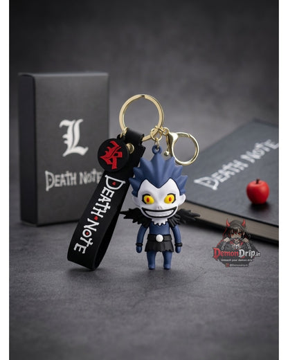 Death Note Ryuk Shinigami Chibi Edition 3D Keychain – Premium Soft Silicone God of Death Figure with Gothic "L" Charm, Matching Wrist Strap & Luxury Gold Hardware