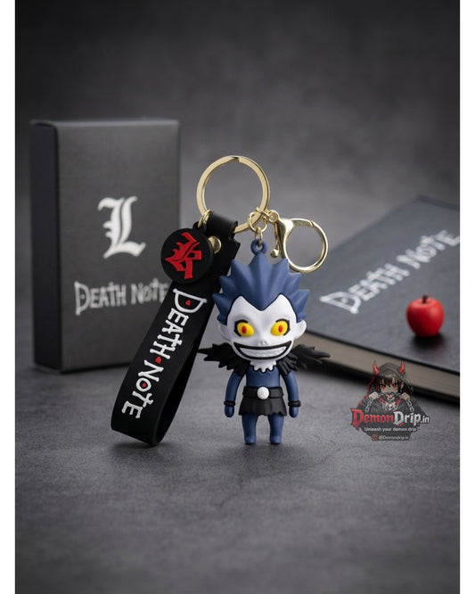 Death Note Ryuk Shinigami Chibi Edition 3D Keychain – Premium Soft Silicone God of Death Figure with Gothic "L" Charm, Matching Wrist Strap & Luxury Gold Hardware