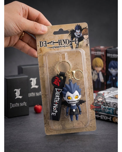 Death Note Ryuk Shinigami Chibi Edition 3D Keychain – Premium Soft Silicone God of Death Figure with Gothic "L" Charm, Matching Wrist Strap & Luxury Gold Hardware
