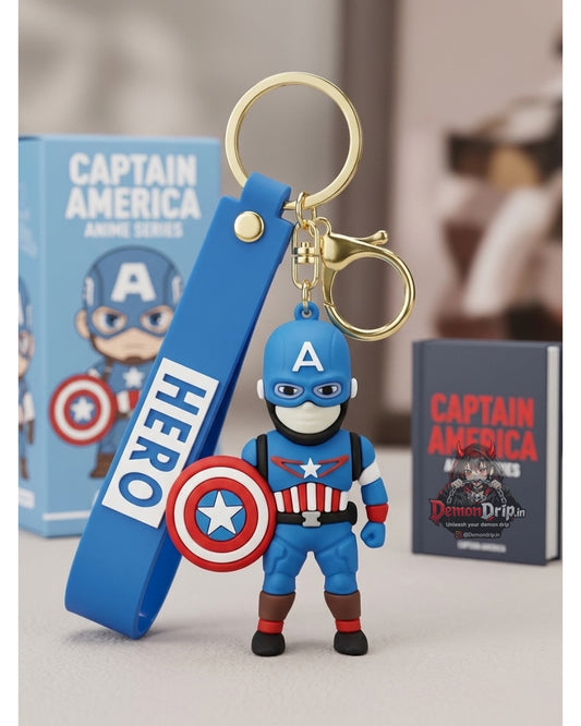 Captain America 3D Chibi Hero Keychain – Premium Anime Heroes' Series Keyring with Silicone Strap
