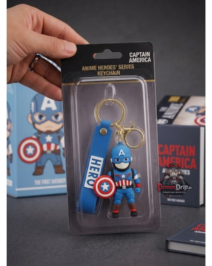 Captain America 3D Chibi Hero Keychain – Premium Anime Heroes' Series Keyring with Silicone Strap