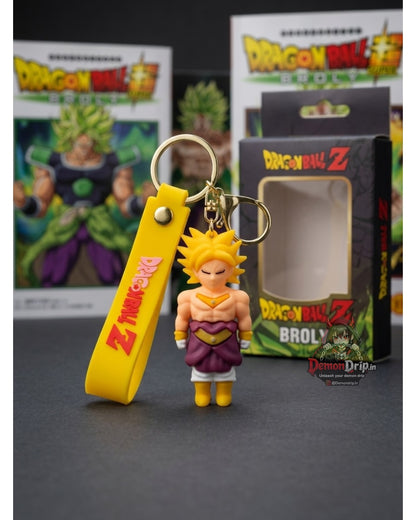 Dragon Ball Z Broly Chibi Edition 3D Keychain – Premium Soft Silicone Legendary Super Saiyan Figure with Matching Wrist Strap & Luxury Gold Hardware