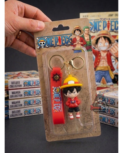 One Piece Monkey D. Luffy Hypebeast Edition 3D Keychain – Premium Soft Silicone Straw Hat Captain Figure with Red Hoodie, Matching Wrist Strap & Luxury Gold Hardware