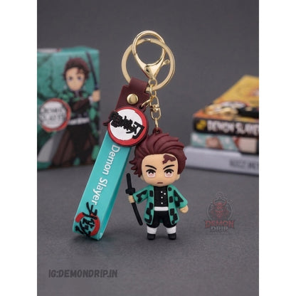 Demon Slayer Tanjiro Keychain – 3D Anime Character Keyring with Strap