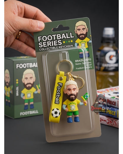 Brazil Football Series Neymar Jr. 3D Keychain – Premium Soft Silicone Football Legend Figure with Brazil Flag, Matching Wrist Strap & Luxury Gold Hardware