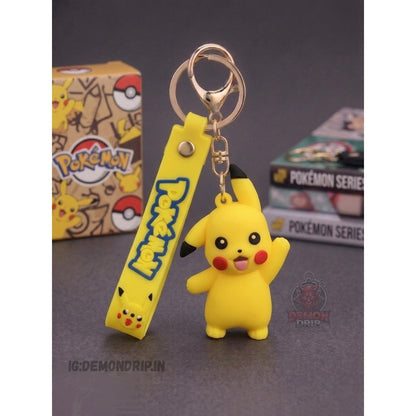 Happy Pikachu Pokémon Keychain – Premium Cartoon Keyring with Strap