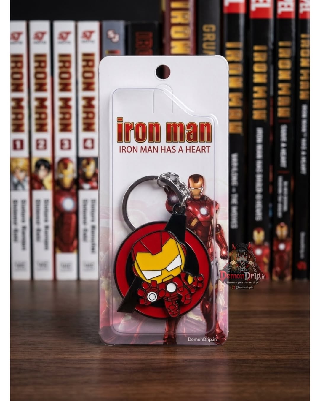 Marvel Avengers Iron Man Chibi Enamel Keychain – Premium Avengers Logo Metal Keyring with Tony Stark Figure & Collector's Display Packaging