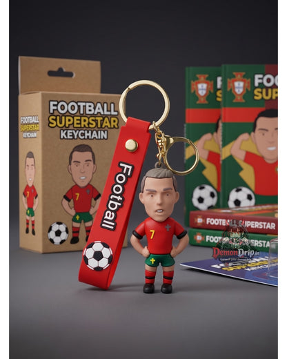 Cristiano Ronaldo 3D Football Superstar Keychain – Premium Portugal #7 Keyring with Silicone Strap