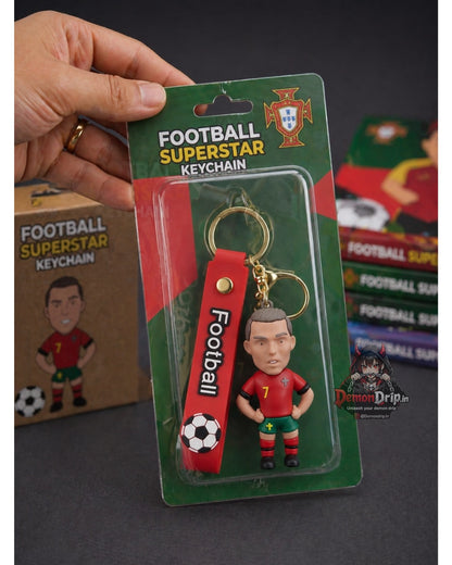 Cristiano Ronaldo 3D Football Superstar Keychain – Premium Portugal #7 Keyring with Silicone Strap