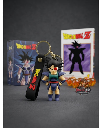 Dragon Ball Z Bardock Edition 3D Keychain – Premium Soft Silicone Saiyan Warrior Figure with Red Scouter, Armor Gi, Matching Wrist Strap & Luxury Gold Hardware