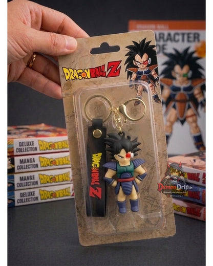 Dragon Ball Z Bardock Edition 3D Keychain – Premium Soft Silicone Saiyan Warrior Figure with Red Scouter, Armor Gi, Matching Wrist Strap & Luxury Gold Hardware