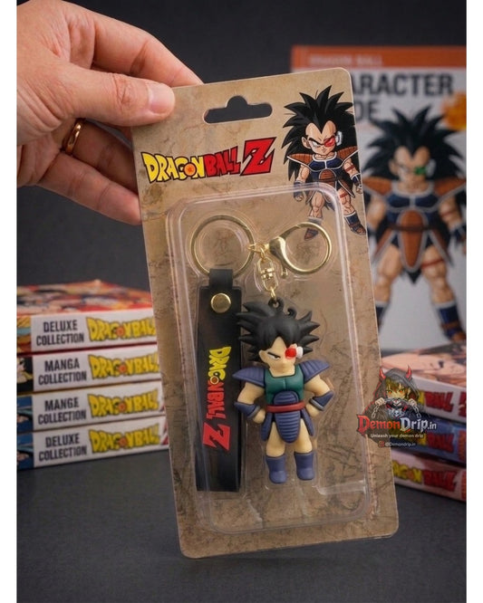 Dragon Ball Z Bardock Edition 3D Keychain – Premium Soft Silicone Saiyan Warrior Figure with Red Scouter, Armor Gi, Matching Wrist Strap & Luxury Gold Hardware