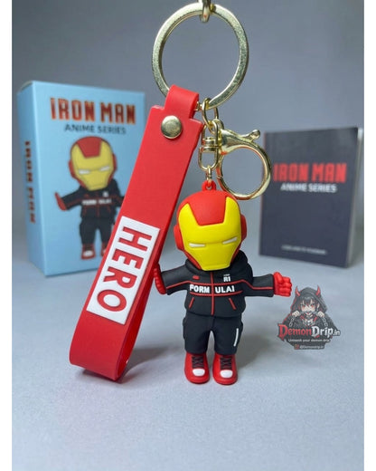 Iron Man 3D Chibi Hero Keychain – Premium Anime Series Keyring with Silicone Strap