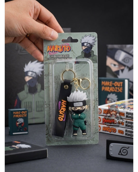 Naruto Shippuden Kakashi Hatake Classic Jonin Edition 3D Keychain – Premium Soft Silicone Copy Ninja Figure with Tactical Vest, Matching Wrist Strap & Luxury Gold Hardware