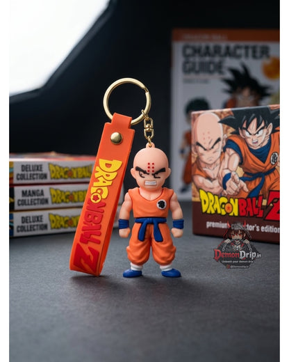 Dragon Ball Z Krillin Classic Gi Edition 3D Keychain – Premium Soft Silicone Strongest Human Figure with Orin Temple Burns, Matching Wrist Strap & Luxury Gold Hardware