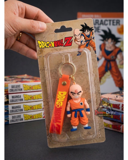 Dragon Ball Z Krillin Classic Gi Edition 3D Keychain – Premium Soft Silicone Strongest Human Figure with Orin Temple Burns, Matching Wrist Strap & Luxury Gold Hardware