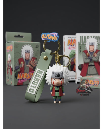 Naruto Shippuden Jiraiya the Gallant Chibi Edition 3D Keychain – Premium Soft Silicone Toad Sage Figure with Horned Headband, Matching Wrist Strap & Luxury Gold Hardware