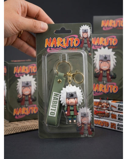 Naruto Shippuden Jiraiya the Gallant Chibi Edition 3D Keychain – Premium Soft Silicone Toad Sage Figure with Horned Headband, Matching Wrist Strap & Luxury Gold Hardware