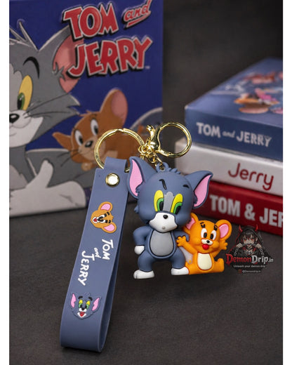 Tom and Jerry 2-in-1 Character Keychain – Premium Retro Cartoon Keyring with Silicone Strap