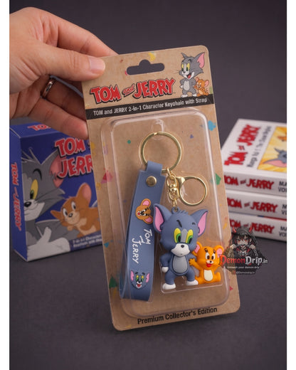 Tom and Jerry 2-in-1 Character Keychain – Premium Retro Cartoon Keyring with Silicone Strap