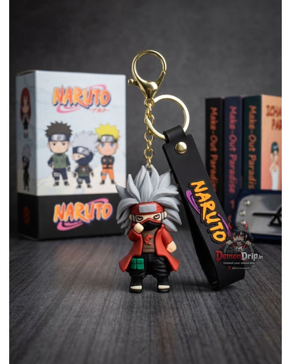 Naruto Shippuden Kakashi Hatake Akatsuki/Chibi Edition 3D Keychain – Premium Soft Silicone Copy Ninja Figure with Red Cloak, Matching Wrist Strap & Luxury Gold Hardware
