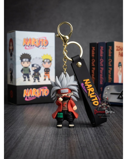 Naruto Shippuden Kakashi Hatake Akatsuki/Chibi Edition 3D Keychain – Premium Soft Silicone Copy Ninja Figure with Red Cloak, Matching Wrist Strap & Luxury Gold Hardware