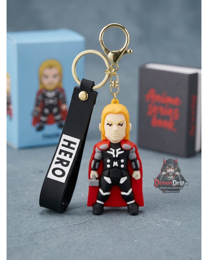 Thor Odinson 3D Chibi Hero Keychain – Premium God of Thunder Keyring with Silicone Strap
